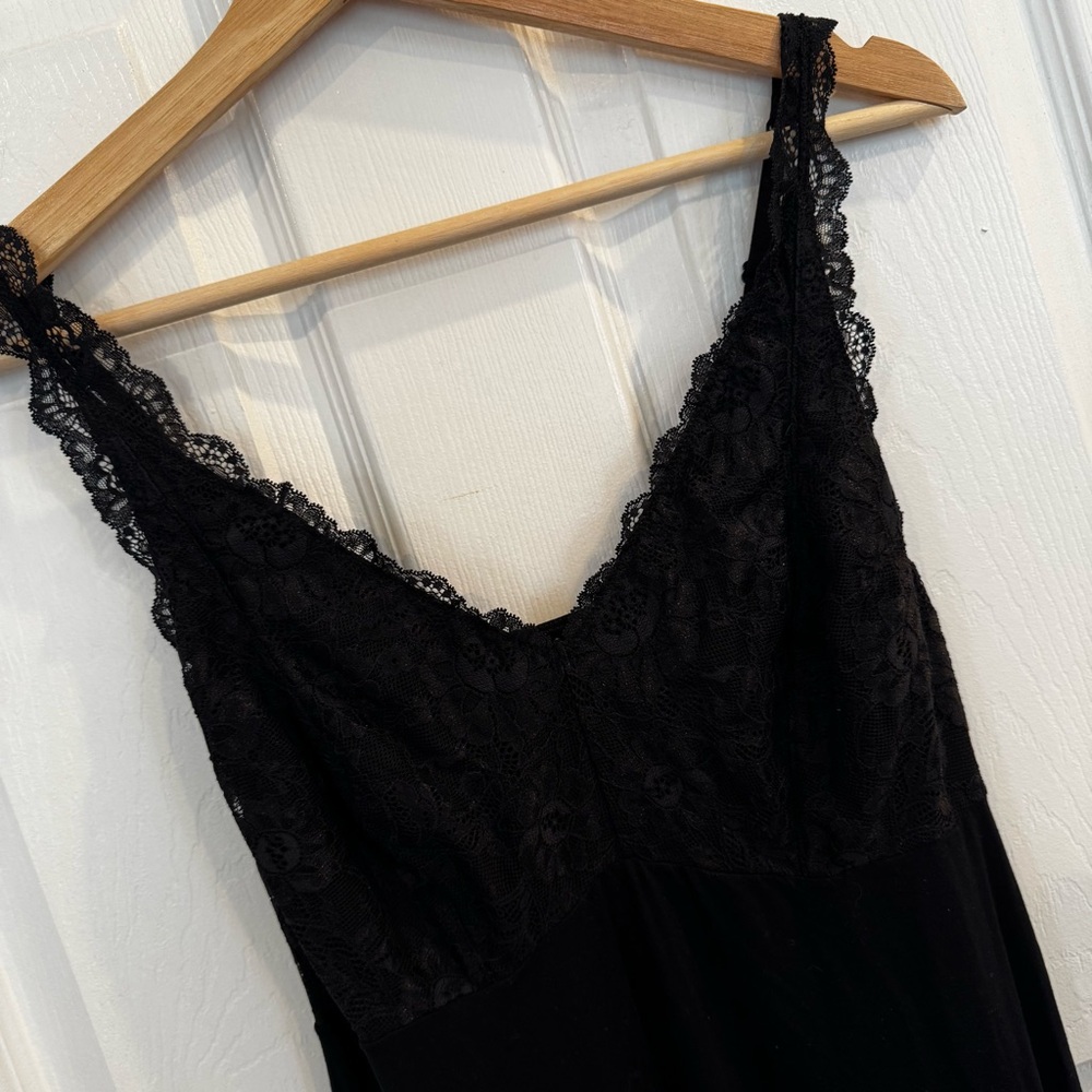 Felina Black Modal Lace Slip Dress Size Large Soft Stretch Lingerie Midi Chemise - Picture 2 of 9